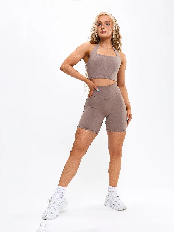 medium impact compression women sport braRevolution Halter Crop - Chai Latte