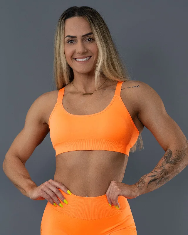 high impact women sport bra for runningSynergy Neon Orange Sports Bra