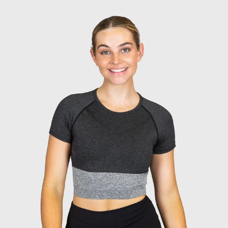 plus size wireless women sport braTWL - Women's Endure Seamless Crop - Black/Charcoal Marl