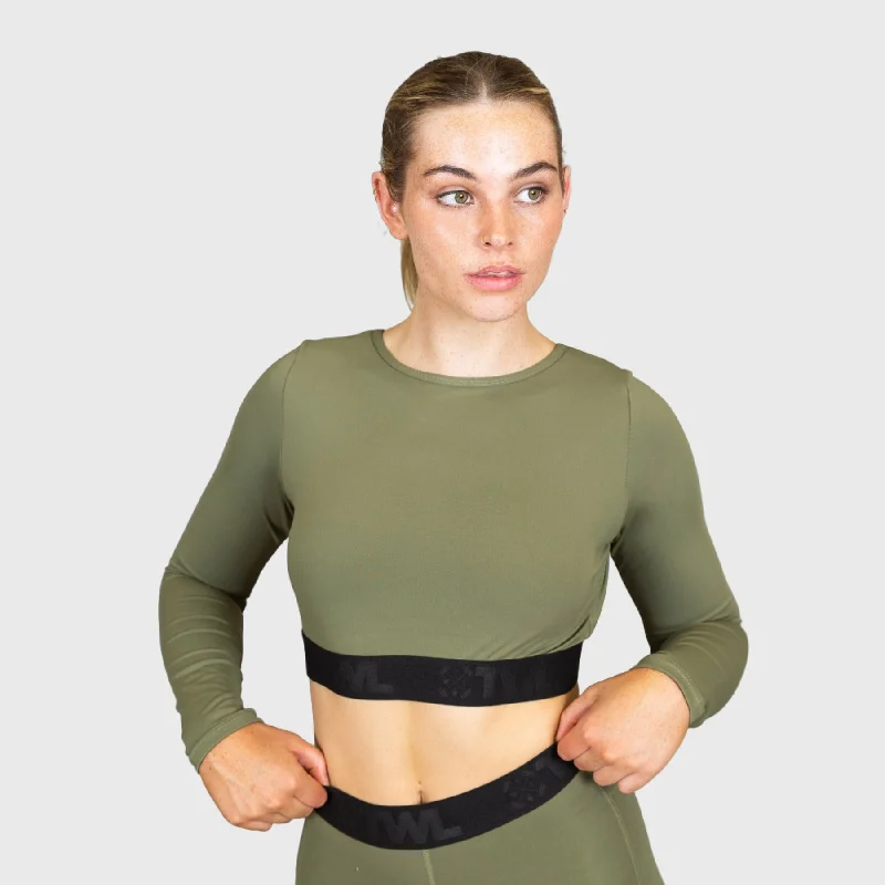 anti - odor women sport bra for freshnessTWL - Women's Classics Striker L/S Crop - Khaki